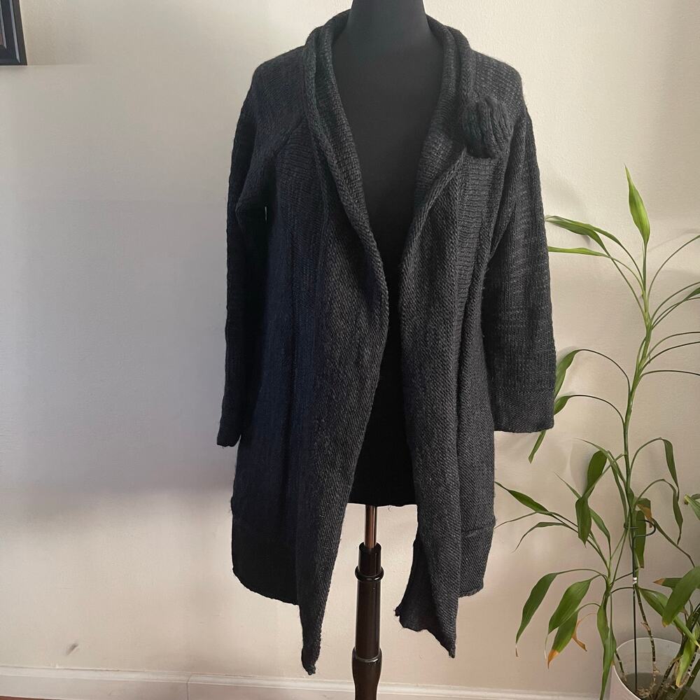 Soft Surroundings Cardigan Large Black Wool Alpaca Open Front Knit Sweater Boho